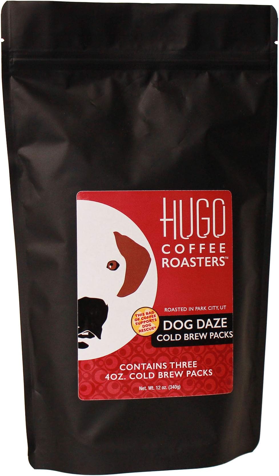 Hugo Coffee Roasters Dog Daze Cold Brew Coffee Packs, Bags with 3 Cold Brew Coffee Pouches | Medium Roast, No Cold Brew Coffee Maker Needed | Every Bag Sold Supports Dog Rescue, 12 Ounce