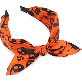 CIEHER Halloween Headbands for Women Girls Pumpkin Color Headband Black Citadel Pattern Bow Headbands Wide Hair Band Bat Halloween Hair Accessories