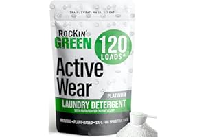 Rockin' Green Laundry Detergent, Plant based, All Natural Laundry Detergent Powder, Vegan and Biodegradable Odor Fighter, Safe for Sensitive Skin (Active Wear 120 Loads - Unscented)