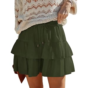 LOMON Flowy Skorts for Women Boho Ruffled High Waist Mini Tiered Skirts