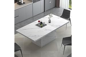 HSH 71” White Faux Marble Dining Table, Rectangle Modern Dinner Kitchen Table for 6-8, Farmhouse Long Kitchen Furniture for Living Room, Industrial Wood Dining Room Table with Sturdy Base