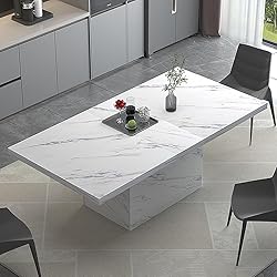 HSH 71” White Faux Marble Dining Table, Rectangle