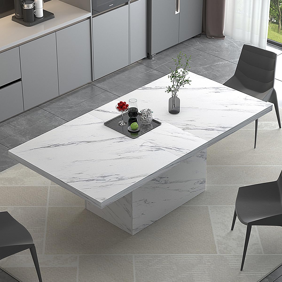 HSH 71” White Faux Marble Dining Table, Rectangle