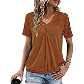 Gihgoew Summer Tops for Women 2025 Shorts Sleeve Womens Tops,V Neck Soft Casual Loose Fit Ruched Top T Shirts Tee Clothes