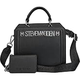Steve Madden BELVLN Women's Satchel Handbag Crossbody Bag | Heart Print Design, Chain Detail Strap, Heart Charm Included, Top Handle, SM Logo Print