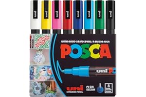 uni POSCA PC-3M Water-Based Paint Markers, Reversible Fine Tip (0.9-1.3mm), Assorted Colors, 8 Pack