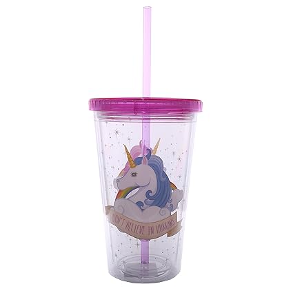 Wunderschöner Einhorn Trinkbecher doppelwandig mit Deckel und Trinkhalm