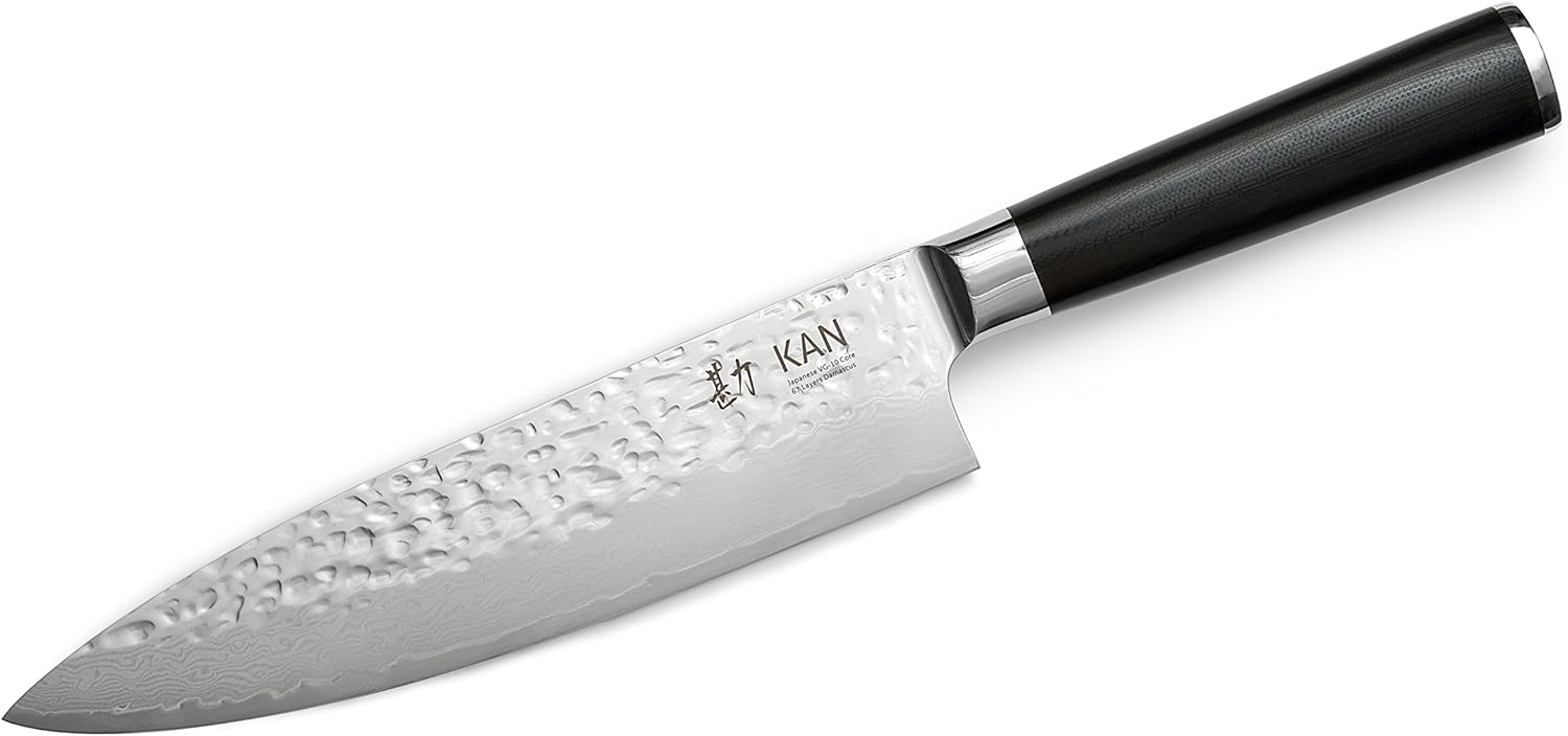 Amazon Com Kan Core Chef Knife 8 Inch Vg 10 67 Layers Damascus Ambidextrous Hammered Vg 10 Blade G10 Handle Kitchen Dining