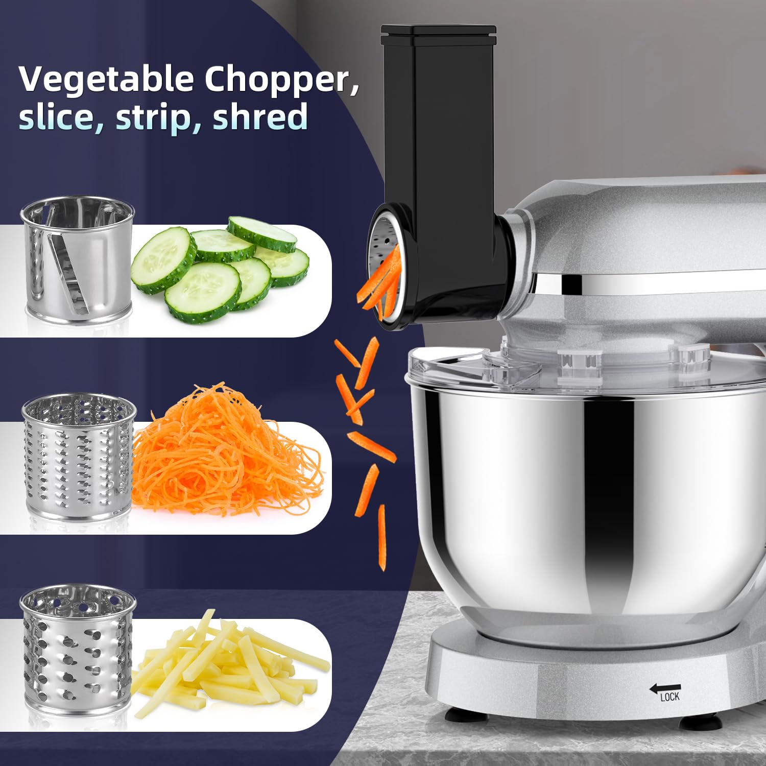 Homlee 3 in 1 Universal Küchenmaschine 2000W Multifunktionale Knetmaschine 6-stufige Gescheindigkeit Mixer, mit Fleischwolf, 1.5L Saftpresse, 5.5L Edelstahlschüssel knetmaschine 7