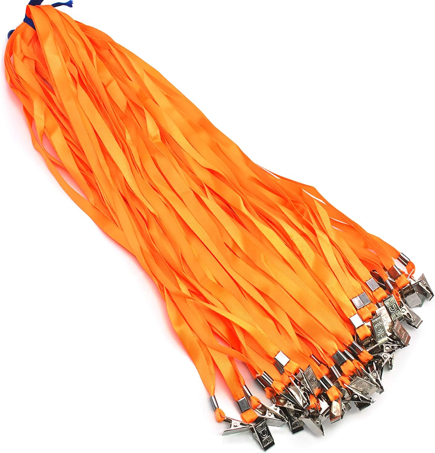 Orange Lanyards 100 Pack 34" Premium Lanyard Bulldog Clips Bulk Nylon Flat Lanyard with Badge Clip (Orange, 100 Pack)