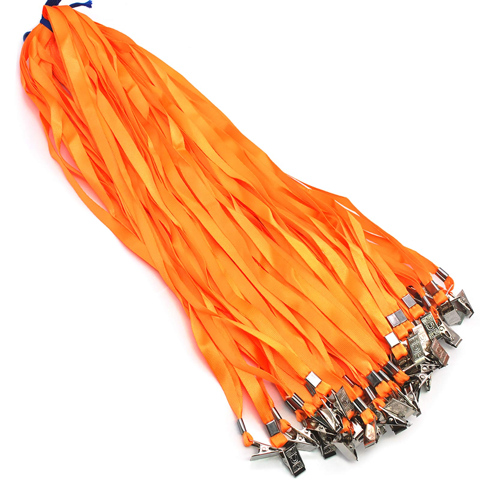 Orange Lanyards 100 Pack 34" Premium Lanyard Bulldog Clips Bulk Nylon Flat Lanyard with Badge Clip (Orange, 100 Pack)