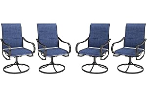 MFSTUDIO Outdoor Swivel Patio Dining Chairs Set of 4, High Back Padded Textilene Patio Chairs for Balcony, Backyad, Deck, Garden (Padded Navy Fabric,Black Frame)