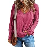 EVALESS Womens Tops Fashion V Neck Long Sleeve Shirts Casual Fall Outfits Basic T Shirts Blouses Top Women's Clothing