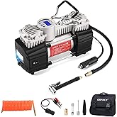 GSPSCN 6X Faster Inflation Portable 12V Air Compressor Pump Digital Display Tire Inflator with LED Flashlight, Heavy Duty Dual Cylinder Tire Pump 150 PSI for Auto,SUV,Off-Road,Truck,RV,Bike etc