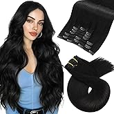 Moresoo Black Clip in Hair Extensions Real Human Hair Clip in Extensions Black Hair Extensions for Women Remy Double Weft 120g/7pcs 20 Inch