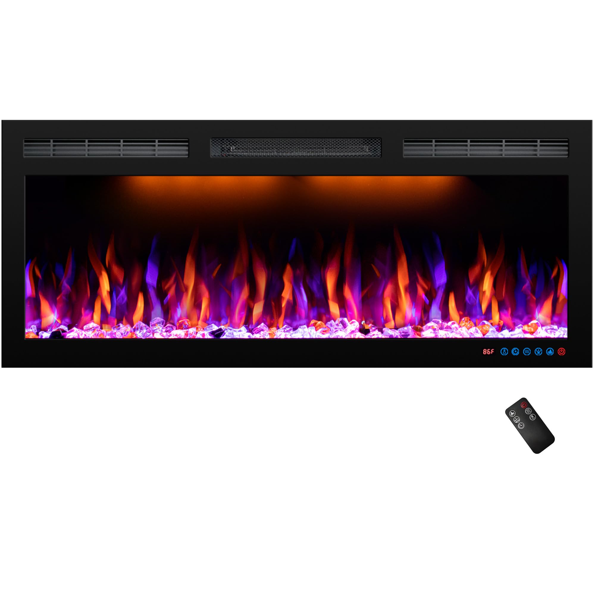 Photo 1 of Dreamflame 40inch Electric Fireplace, Recessed& Wall Mounted Fireplace Heater with Larger Screen, Colorful Flame Warm and Decorate Home with Remote Control, 750W/1500W, Black