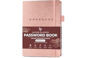 Legend Planner Password Book with Alphabetical tabs. Internet Address Keeper Logbook. Journal for Website Logins, Medium 5.3x7.7" (Rose Gold)