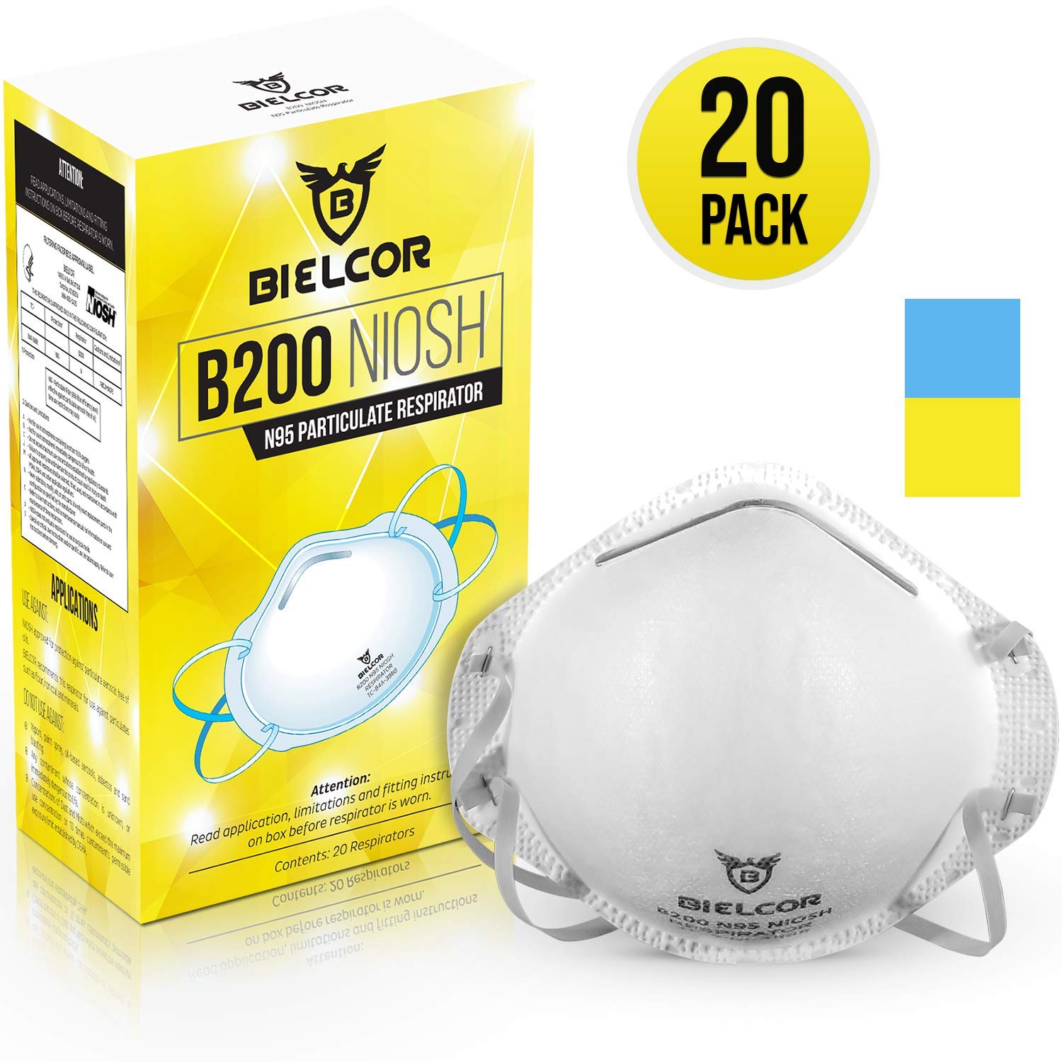 Dust Mask Respirator N95 Breathing Face Masks Disposable 20 Pack Cdc Niosh Certified