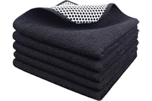 Sinland 5Pack Microfiber Dish Cloth Washable Kitchen Cloths Cleaning Cloths with Poly Scour Side Wash Cloth for Cookware, Sin