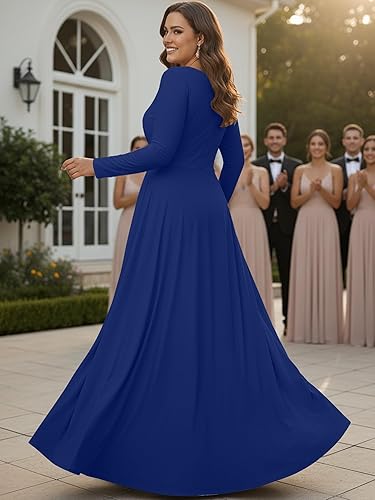 KOH KOH Plus Size Womens Long Full Sleeve Sleeves Flowy Empire Waist Fall  Winter Modest Formal Floor Length Abaya Muslim Bridesmaid Bridal Gown Gowns  Maxi Dress Dresses, Cobalt/Royal Blue 2XL 18-20 in