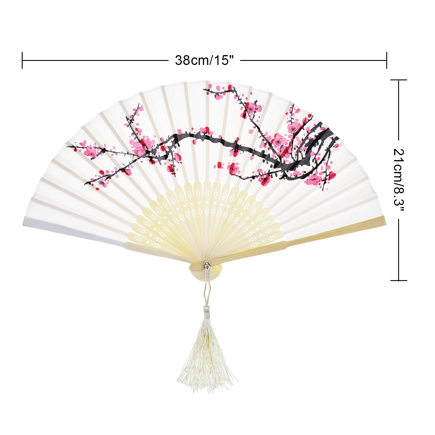 Hotop 2 Pieces Handheld Fans Silk Folding Fans with Bamboo Frames Handheld Portable Chinese Style Crafts for Dancing Photography Props Home Wedding Party Decor(Cherry)