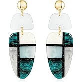 TOVABA Geometric Acrylic Earrings,Resin Plaid Boho Statement Dangle Earrings Multicolor Marbled Drop Gold Plated Bohemian Earring for Women Retro Earrings Costume Jewelry for Women