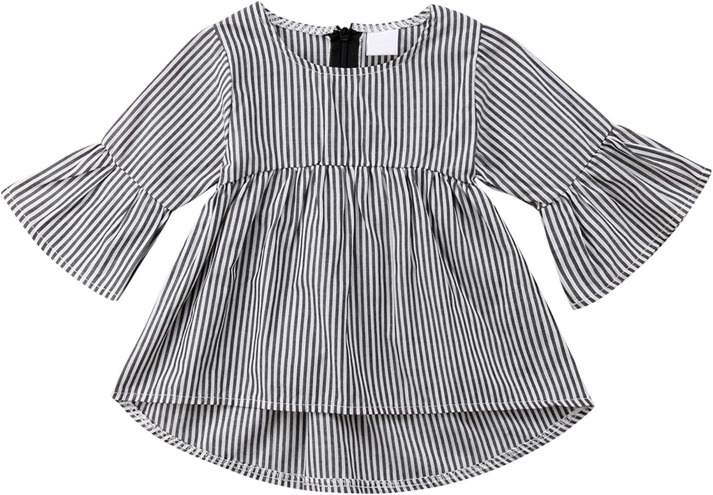 Toddler Baby Girls Short Puff Sleeve Tops Solid Color T Shirt Pullover Flare Blouse Button Down Shirts Casual Clothes