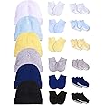 Baby Hats Mittens and Socks Set Unisex Cotton Beanie Cap and Scratch Mitten Non-Slip Baby Ankle Socks for Boys and Girls