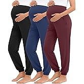 Neer 3 Pack Women's Maternity Pants Over The Belly Stretchy Joggers Pregnancy Casual Lounge Pants with Pockets