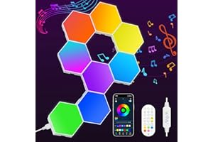 KORORO Hexagon LED Lights - 8 Pack Smart APP RGB Gaming Light with Remote Control & Music Sync Honeycomb Shape Hex Lights for Bedroom, Living Room Wall, Gaming Decor