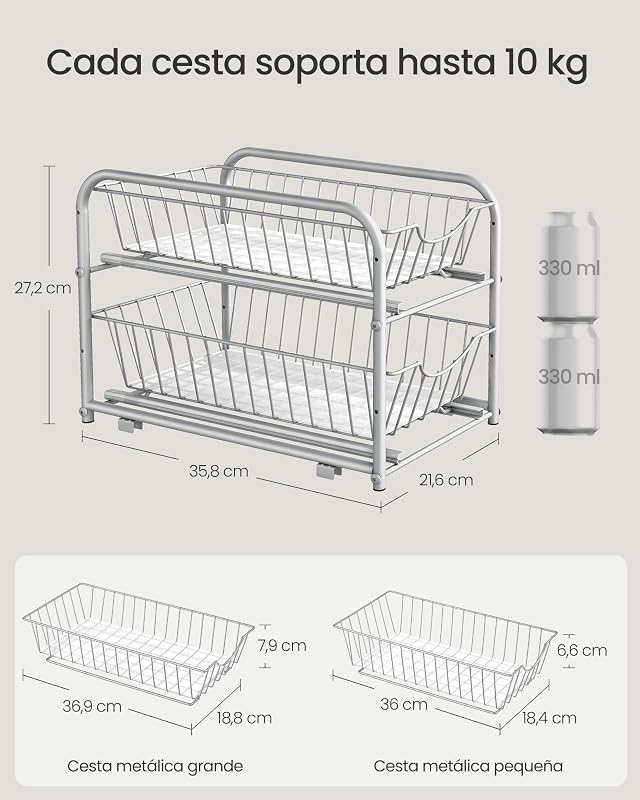 Organizador de Cocina, 2 Niveles Extraíbles para Armario