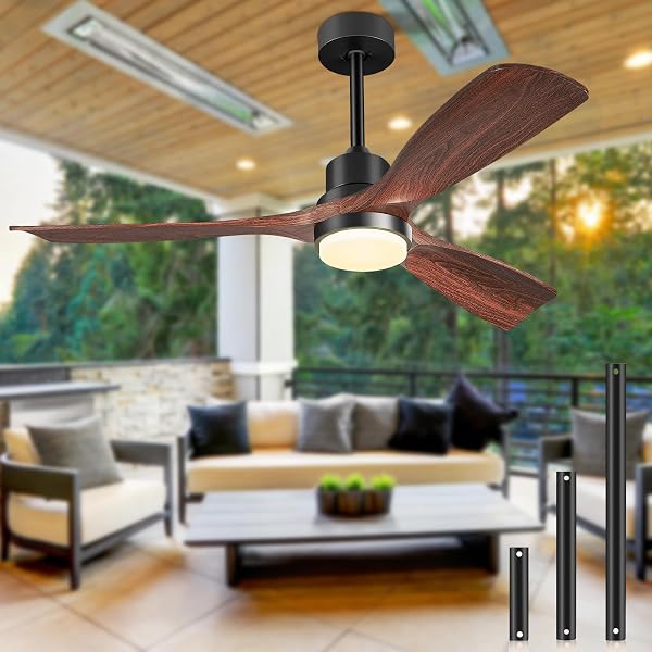 FORROVENCO CEILING FANS WITH LIGHTS AND REMOTE, 52 INCH OUTDOOR CEILING FAN FOR PATIOS WITH LIGHT 3 DOWNRODS, 3 BLADES MODERN CEILING FAN NOISELESS REVERSIBLE DC MOTOR, WOOD FAN FOR FARMHOUSE