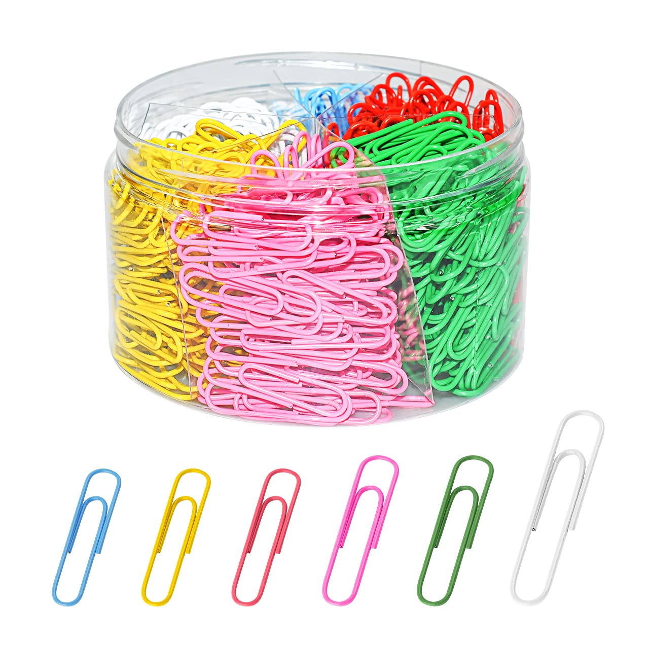 JIKIOU Colored Paper Clips Assorted Sizes Large Paper Clips Small Paperclips, 510 Clips/Box(Red, Yellow, Blue, Green, Pink, White)