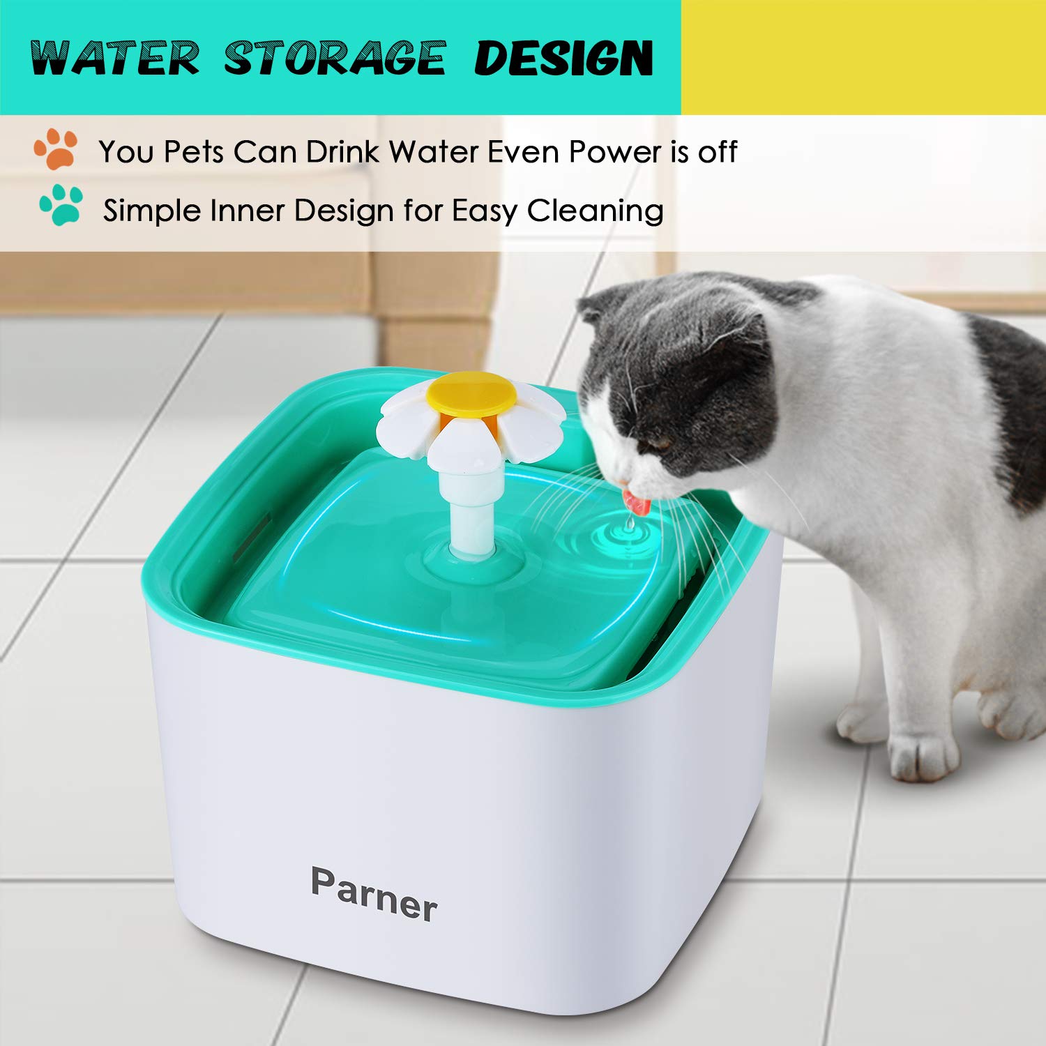 Pet Water Fountain, 2.5L Flower Pet Dispenser, Super Quiet Automatic