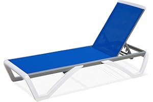 DOMI OUTDOOR LIVING Domi Pool Lounge Chair Aluminum Adjustable Outdoor Chaise Lounge,All Weather Plastic Poolside Lounge Chair for Deck Lawn Backyard, Blue Textilene