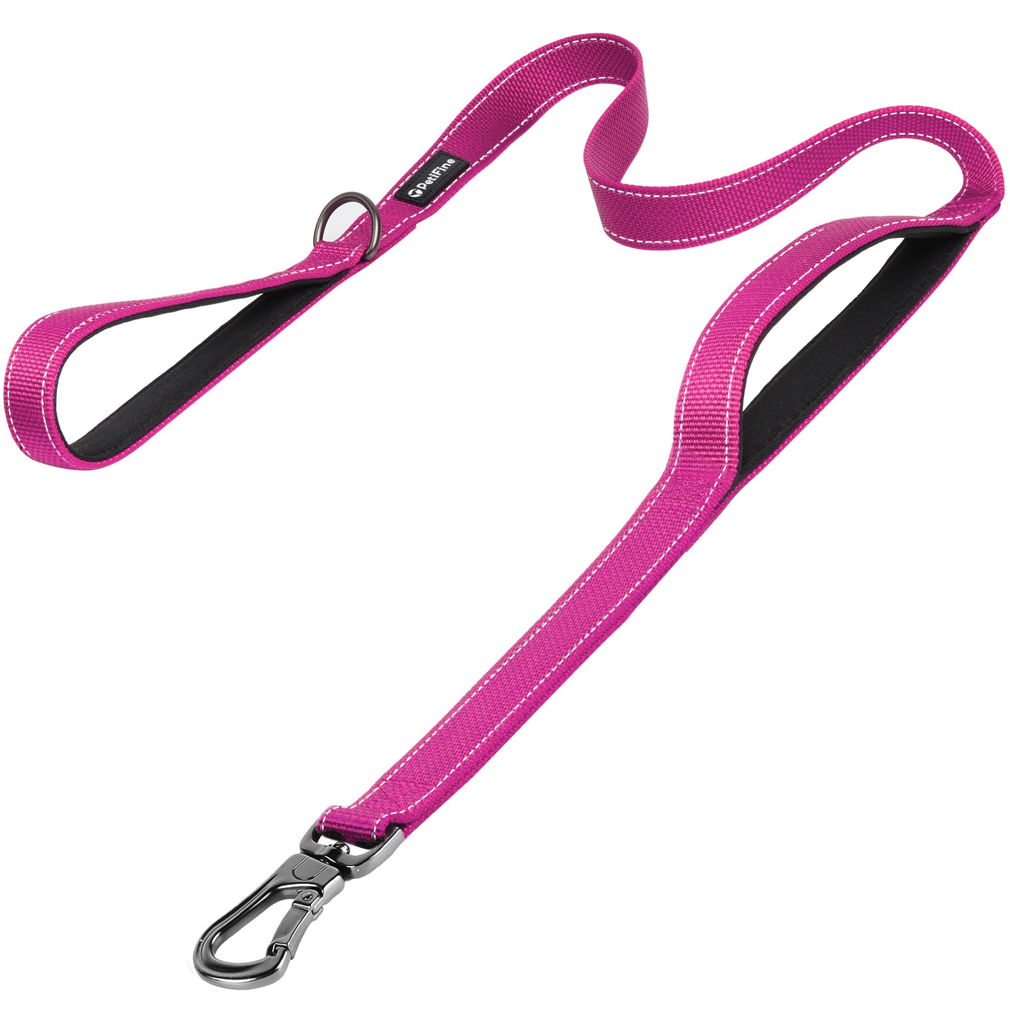 PetiFine 6FT Heavy Duty Dog Leash with Soft Padded Double Handle, Durable Strong Clasp Dog Leashes, Reflective Nylon Walking Lead for Large,Medium,Small Breed Dogs, Rose