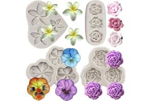 Sijiangmold Rose Flower Silicone Molds Plumeria Flower Fondant Mold Peony Flower Molds Pansies Flower Mold for Cupcake Topper