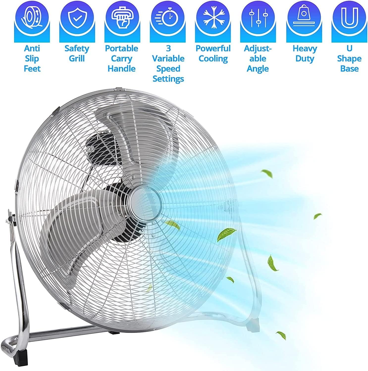 Senelux Bodenventilator – Fitnessstudio-Ventilator aus Chrom – 16-Zoll-elektrischer tragbarer Kühlventilator für den Heim-/Fitnessraum-/Bürogebrauch – 3 Geschwindigkeitseinstellungen mit Kippfunktion 2