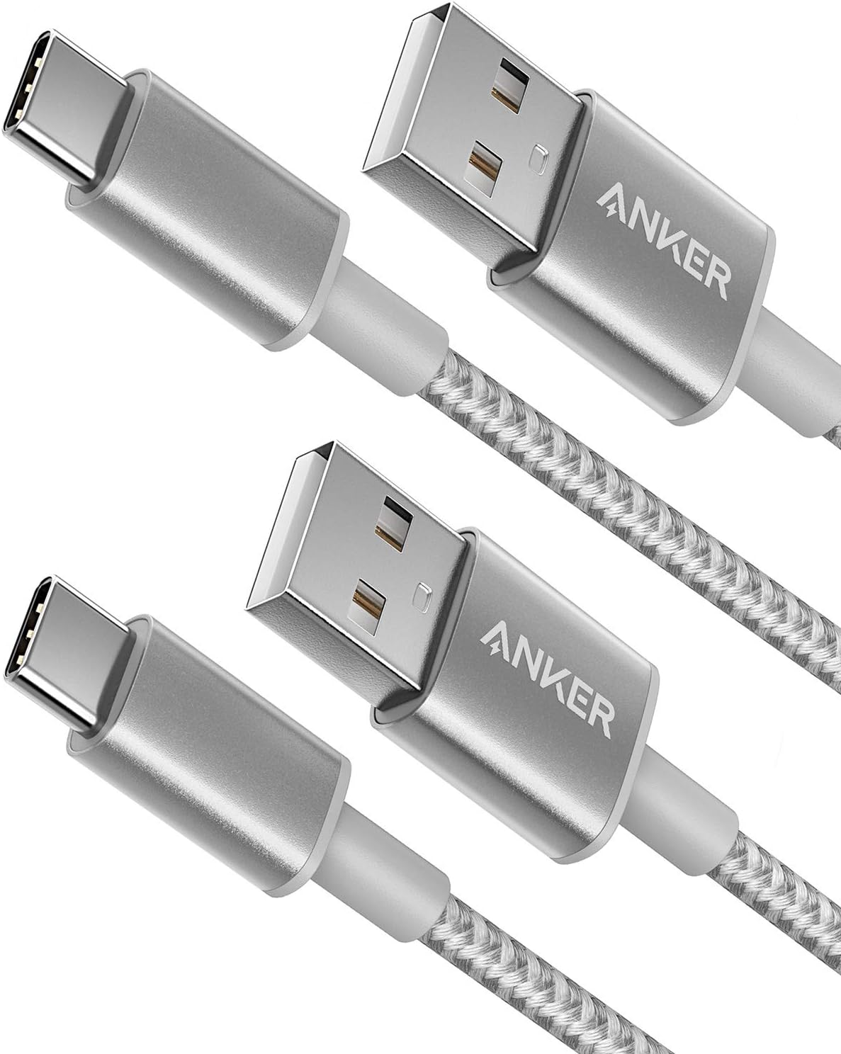 USB Type C Cable, Anker [2-Pack 3ft] Premium Nylon USB-C to USB-A Fast Charging Type C Cable, for Samsung Galaxy S10 / S9 / S8 / Note 8, LG V20 / G5 / G6 and More(Silver)