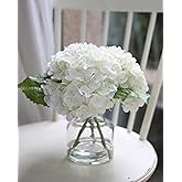 CHASMILE Real Touch Artificial Flowers Whith White Hydrangea in Vase for Home Decoration, Fake Flowers Centerpieces for Tables, Lifelike Fake Hydrangea in Vase for Bathroom, Office and Water Bar