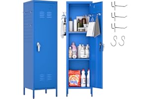 Aobabo Metal Lockers with Handle and 2 Pegboard & 5 Hooks for Home,Gym, School, Office,Garage,Blue,15" D x 15" W x 54.45" H,Required Assembly