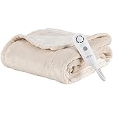 Berkshire Blanket Heated Throw – Reversible Loftmink Velvety Fleece Electric Blanket, 5 Heat Settings & Auto Shut-Off, Ultra-Cozy for Couch, Bed & Office, 50" x 60", Sandshell