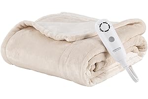 Berkshire Blanket Heated Throw – Reversible Loftmink Velvety Fleece Electric Blanket, 5 Heat Settings & Auto Shut-Off, Ultra-Cozy for Couch, Bed & Office, 50" x 60", Sandshell