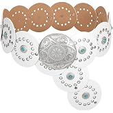 XZQTIVE Western PU Leather Belts for Woman Concho Cowgirl Cowboy Disc Belt for Ladies Wide Boho Country Waist Belts for Dress
