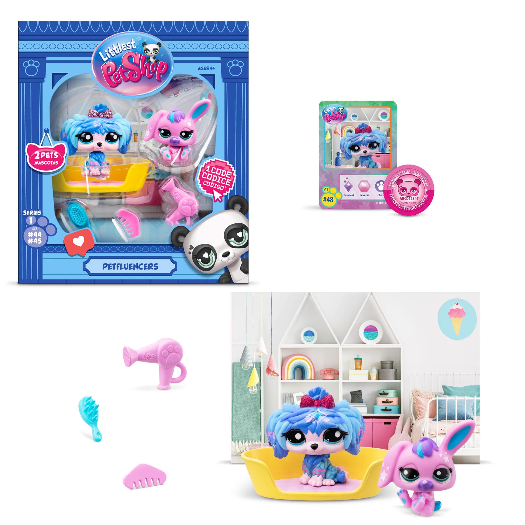 Littlest Pet Shop Petfluencer Super Salon | Petfluencer Set Contains 2 LPS Mini Pet Toys 4 Accessories 1 Backdrop 1 Collector Card And 1 Virtual Code | Collectable Toys For Girls And Boys
