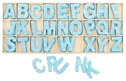 Kleenes Traumhandel Buchstabenkasten Holz Blau - 5,4 cm hoch - je 4 hölzerne Buchstaben - 104 Teile