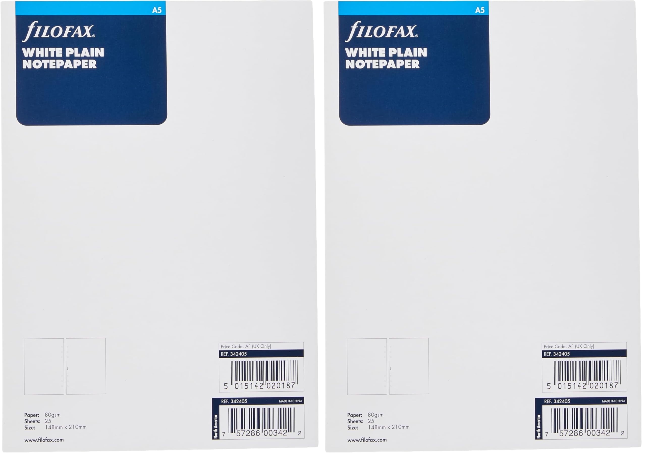 Filofax A5 White Plain Notepaper (Pack of 2)