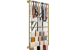 Wall Mounted Scarf Rack, 10 Tier Gold Silk Scarves Hijab Hanger Organizer Wall Mount Metal Racks Wrapping Tissue Paper Ribbon