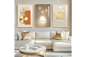 CUSPIN Framed Modern Luxury Gold Large Wall Art for Living Room, Set of 3 Piece Contemporary Paintings Artwork for Walls, Golden Prints with Gold Frame, Big Pictures for Hallway Office Wall Decor 24x36 Inch