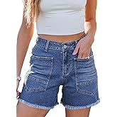 Sidefeel Womens Jean Shorts Casual Summer High Waisted Stretchy Zimbaplatinum Raw Hem Denim Shorts with Pockets